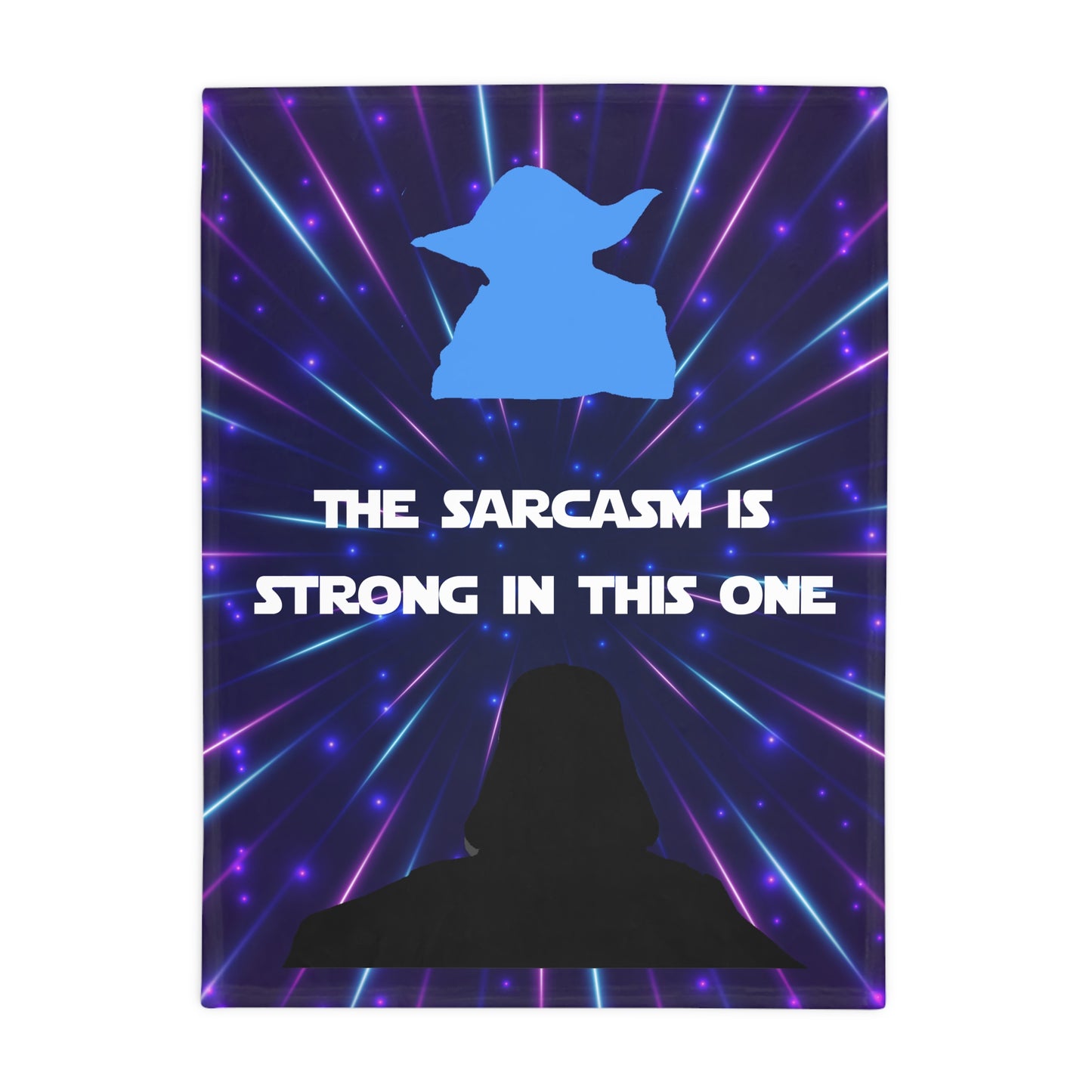 Fleece Blanket - Star Wars Theme with Yoda and Darth Vader Silhouettes - 'The sarcasm is strong in this one' - Perfect Gift for Sci-Fi Fans