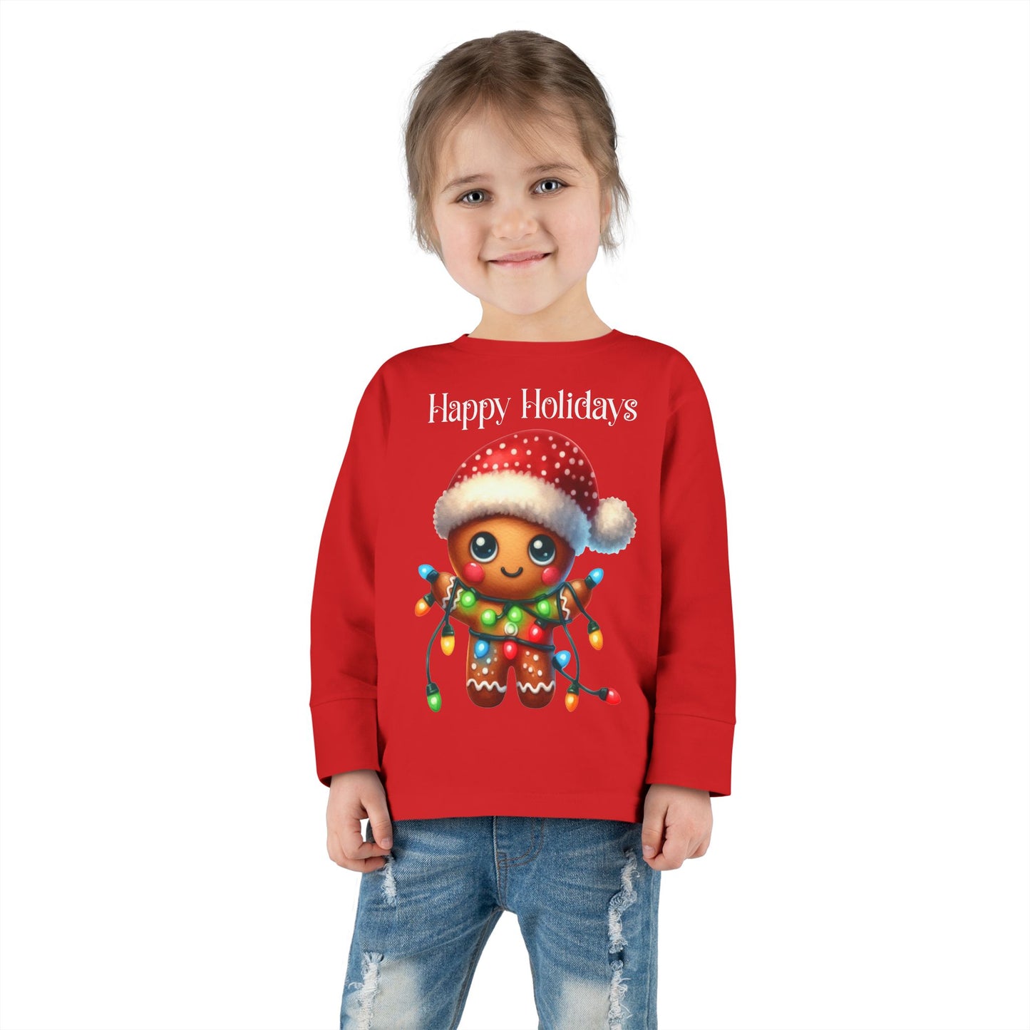 Toddler LS Tee - Christmas - Gingerbread - Happy Holidays (02a)