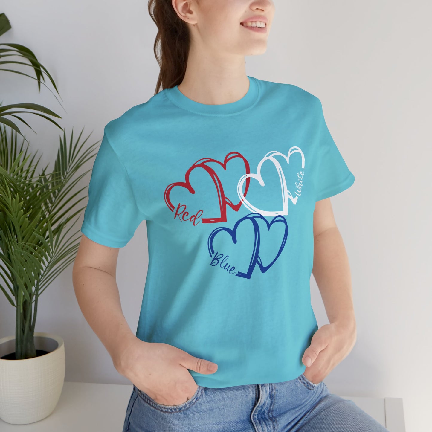 T-Shirt - Holiday - Red White Blue destressed hearts 01