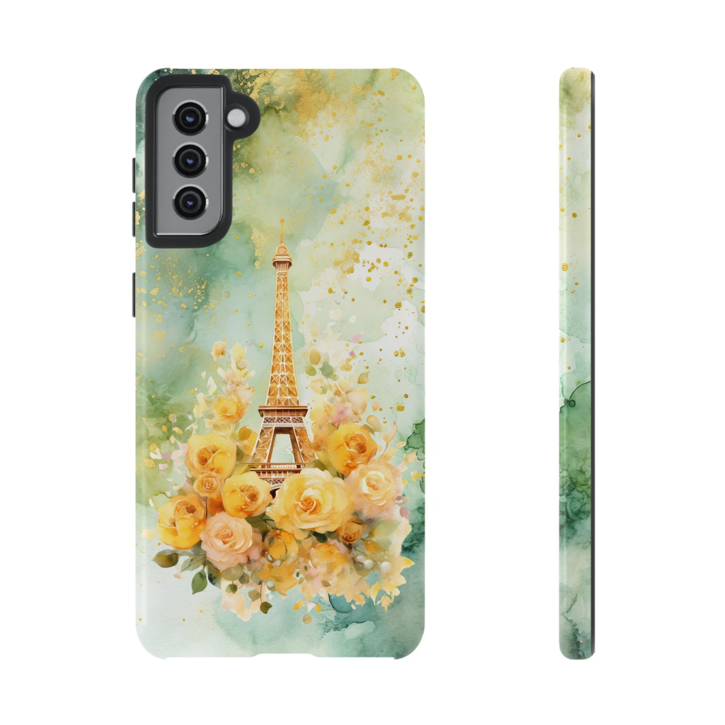 Tough Cell Phone Case - Paris - Eiffel Tower with Yellow Roses (1)