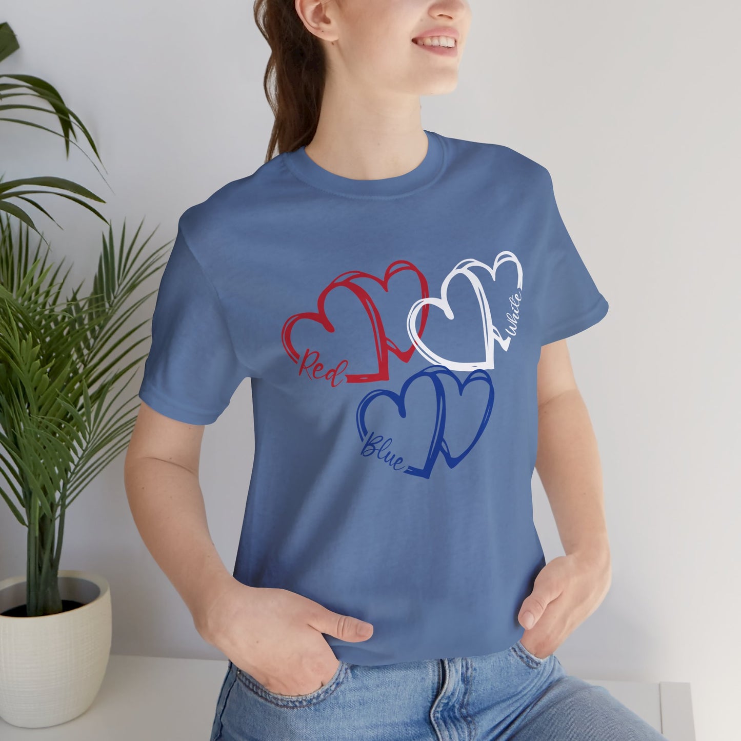T-Shirt - Holiday - Red White Blue destressed hearts 01