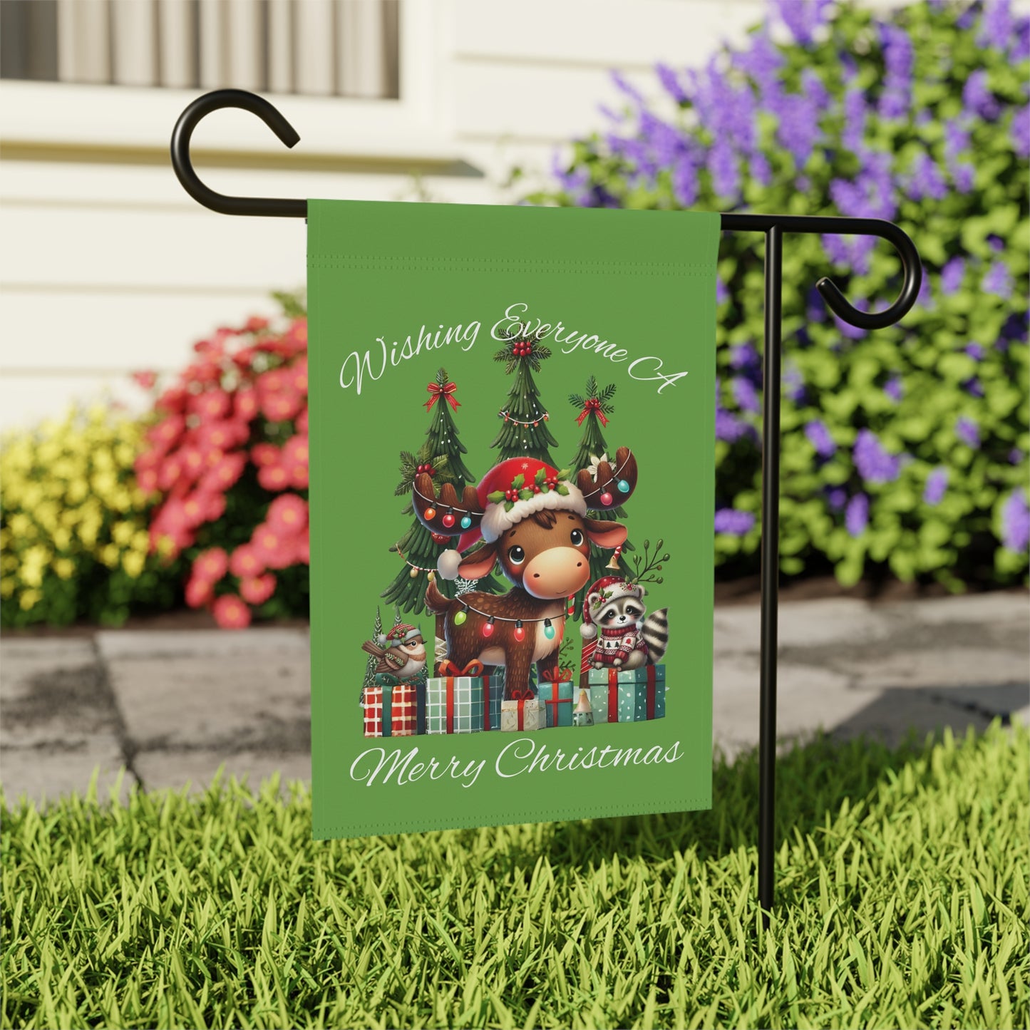 Garden Flag - Christmas - Merry Christmas Animals (01a Green)