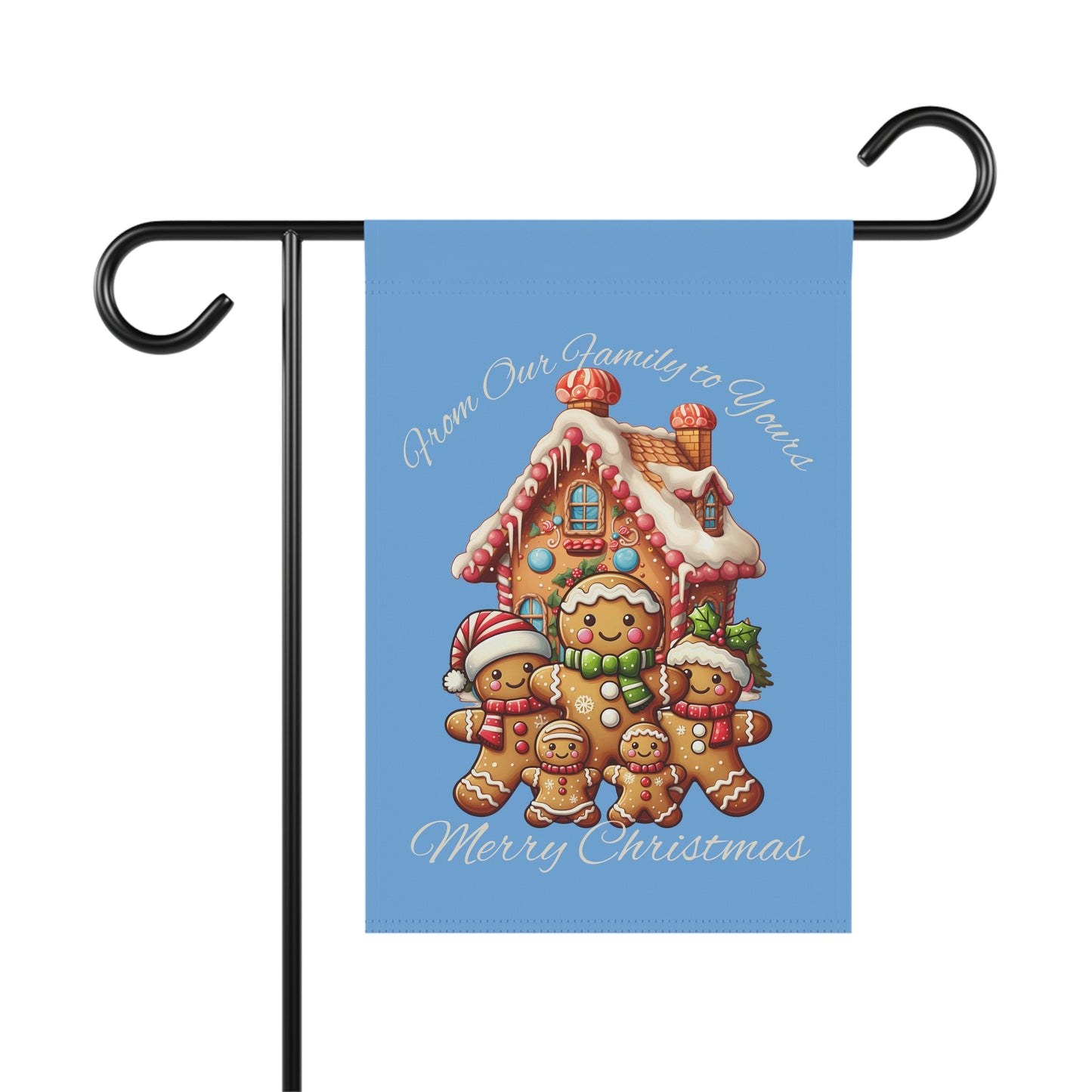 Garden Flag - Christmas - Gingerbread Family (02a - Blue)