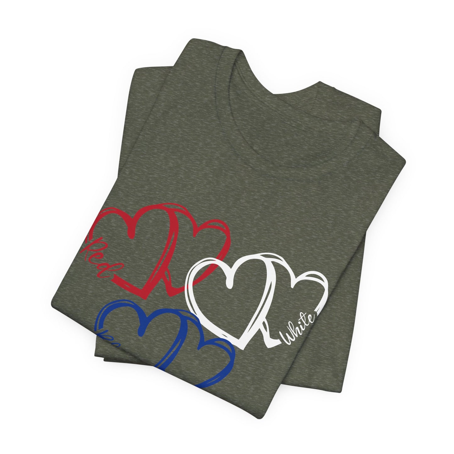 T-Shirt - Holiday - Red White Blue destressed hearts 01
