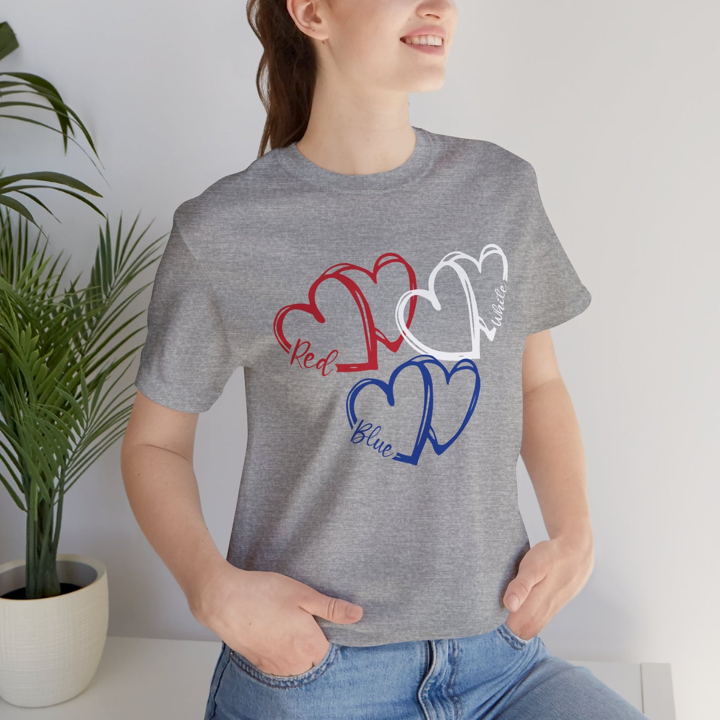 T-Shirt - Holiday - Red White Blue destressed hearts 01