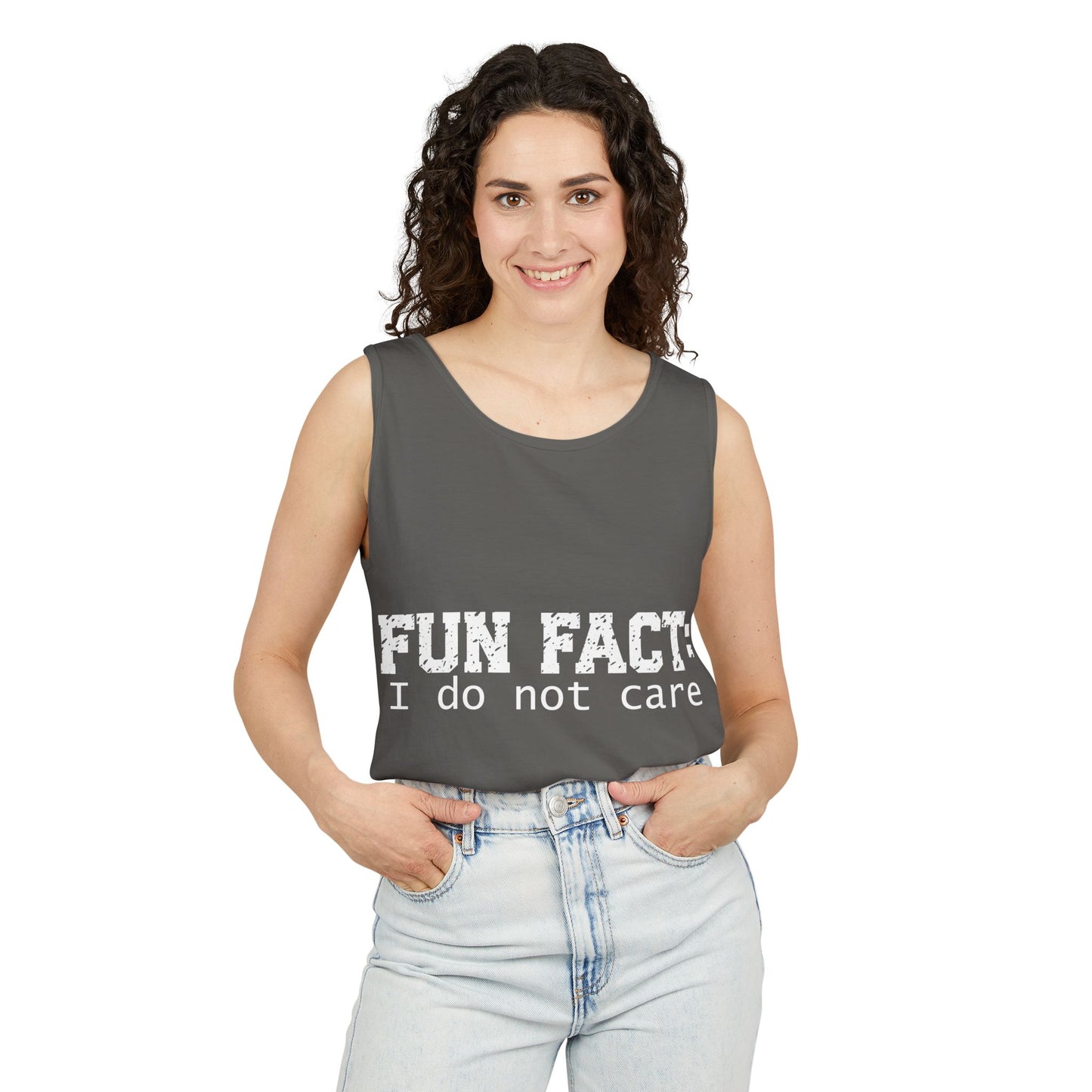 Unisex Tank Top - Funny - Fun Fact: I Do Not Care - White Writing