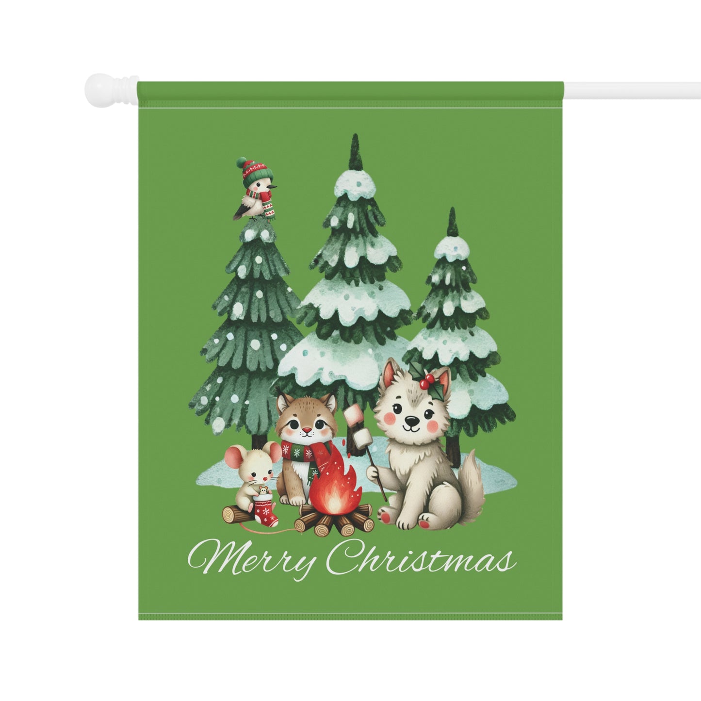 Garden Flag - Christmas - Campfire Animals (01a - Green)
