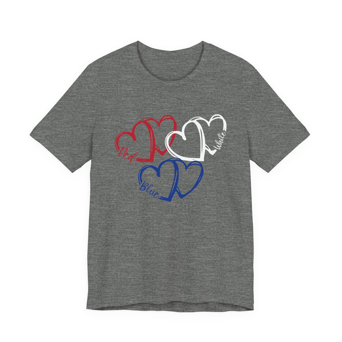 T-Shirt - Holiday - Red White Blue destressed hearts 01