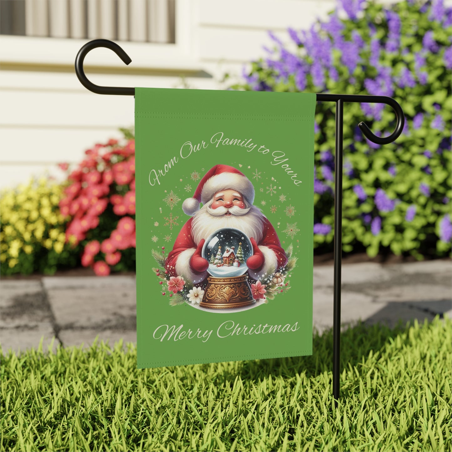 Garden Flag - Christmas - Vintage Santa (01a - Green)