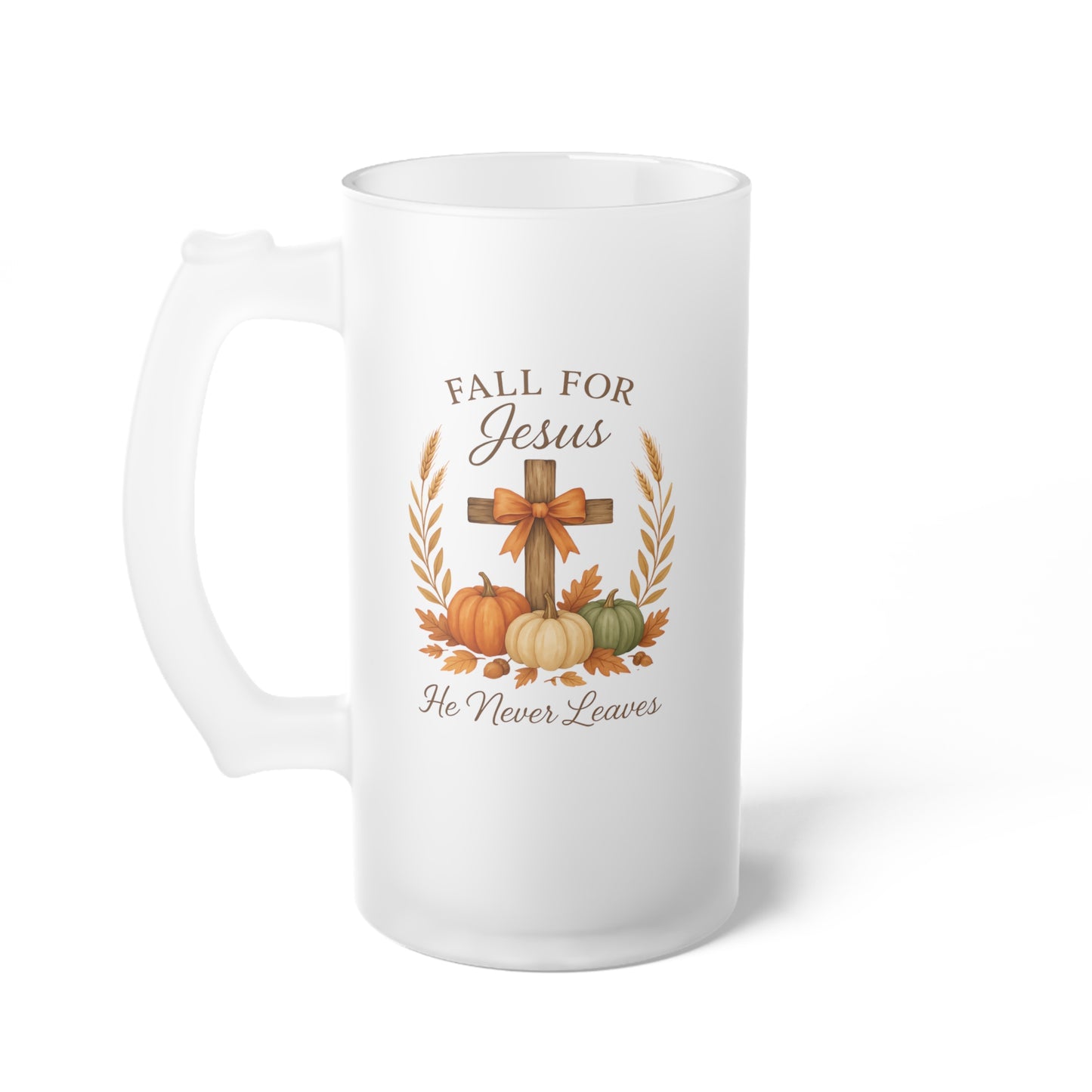 Frosted Glass Beer Mug - Faith - Fall for Jesus (01 Autumn)