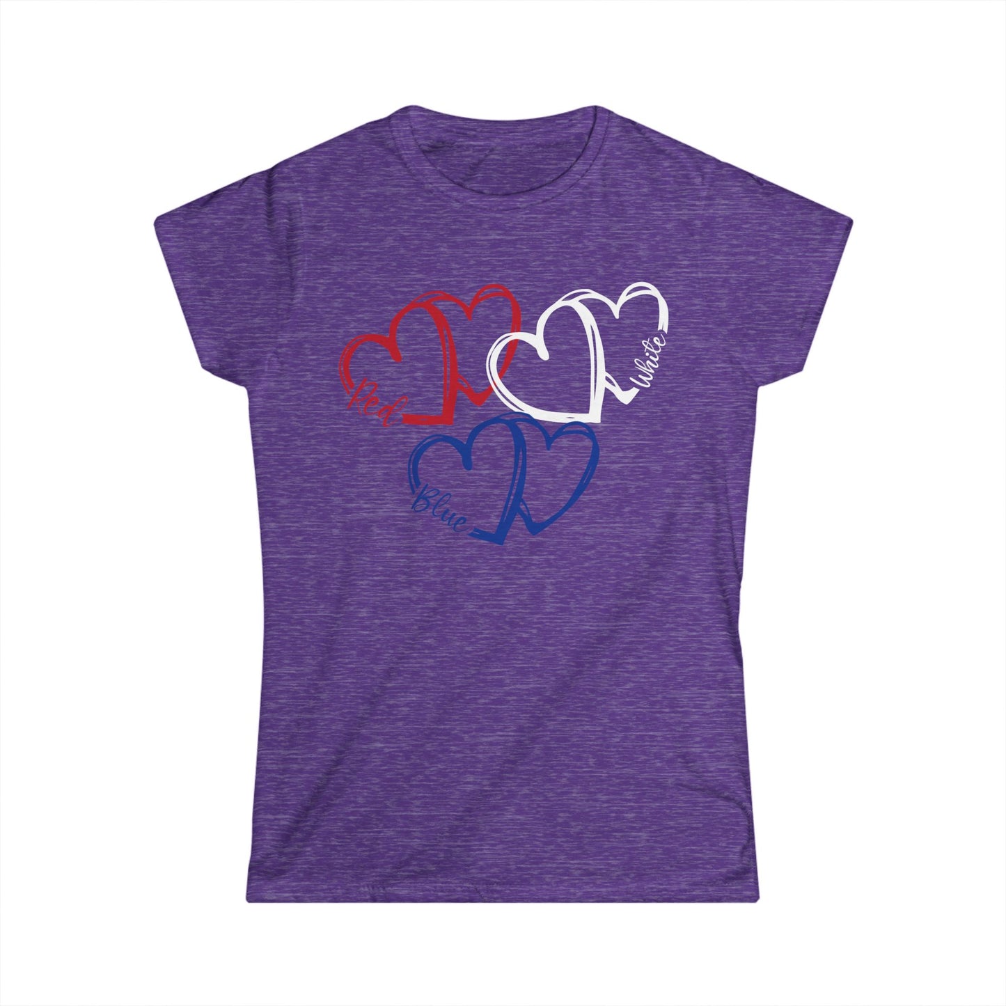 Female T-Shirt - America - Red White Blue destressed hearts (01)