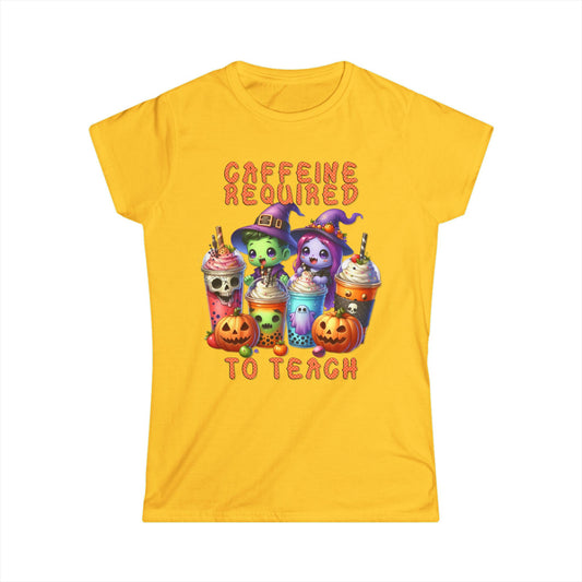 Female T-Shirt - Teacher / Halloween - Caffeine required to teach (01a)