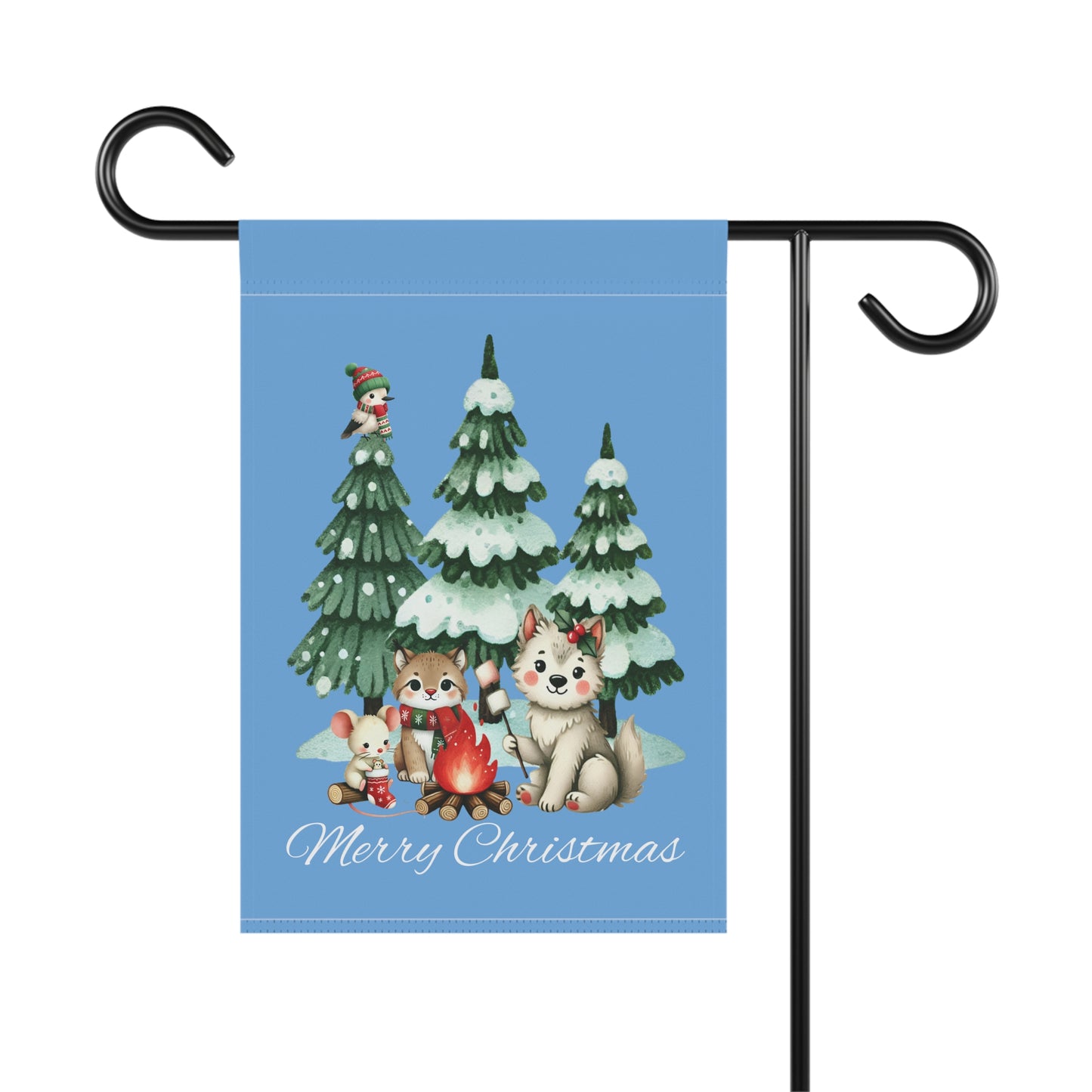 Garden Flag - Christmas - Campfire Animals (01a - Blue)