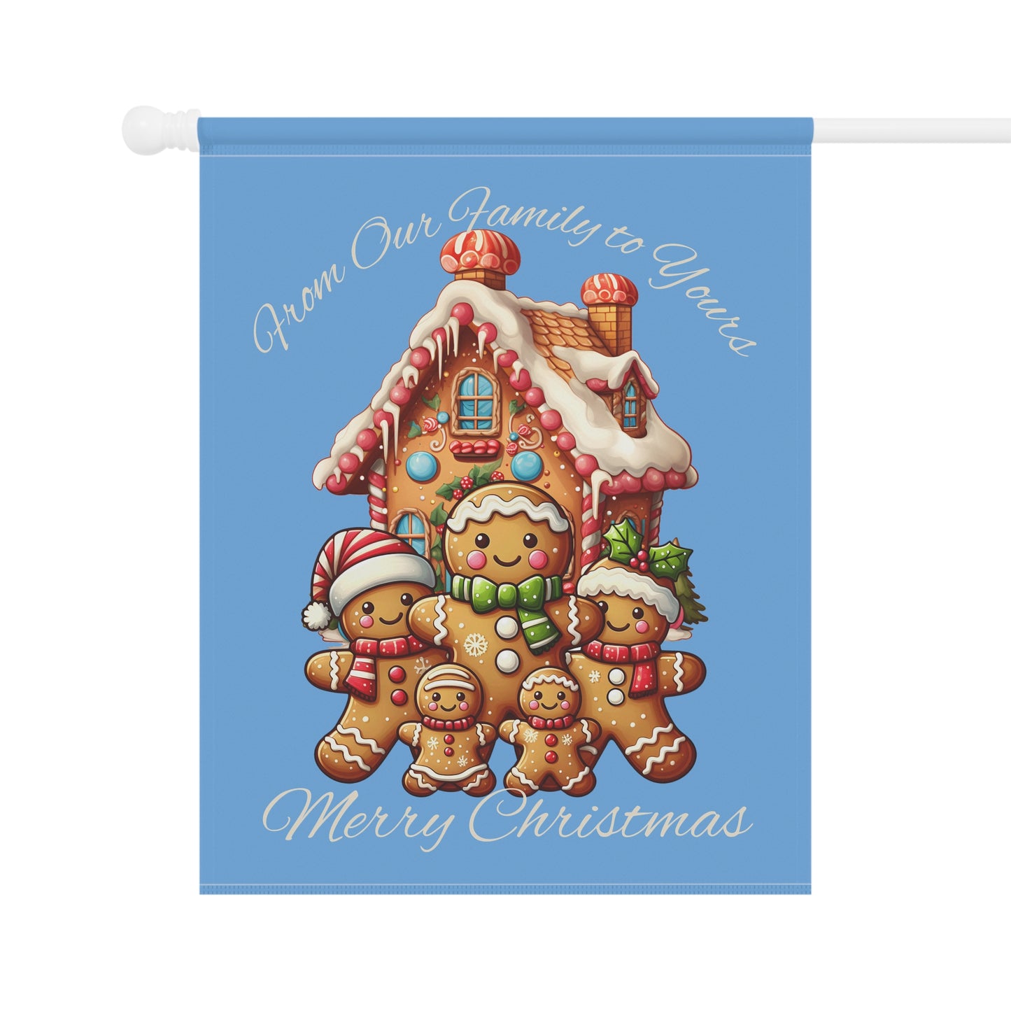 Garden Flag - Christmas - Gingerbread Family (02a - Blue)