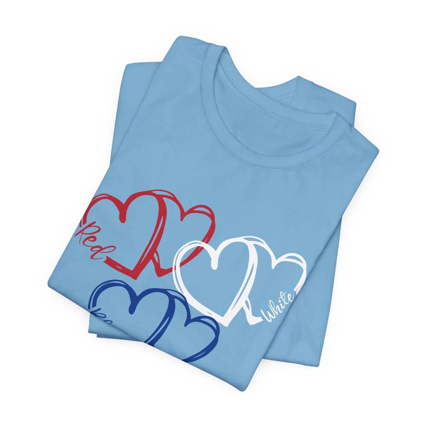 T-Shirt - Holiday - Red White Blue destressed hearts 01