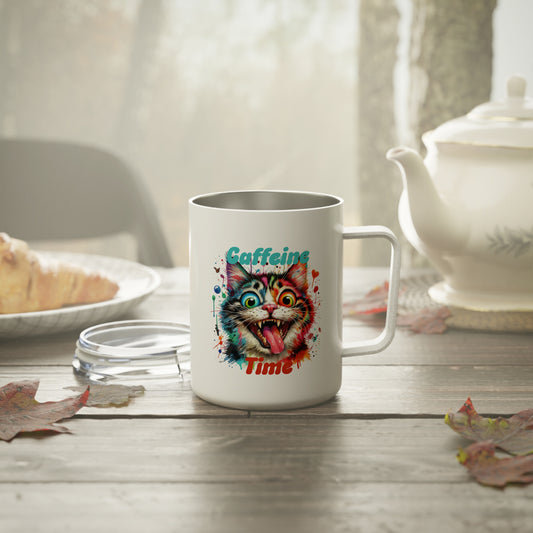 Insulated Coffee Mug - Caffeine Time with cat (1)