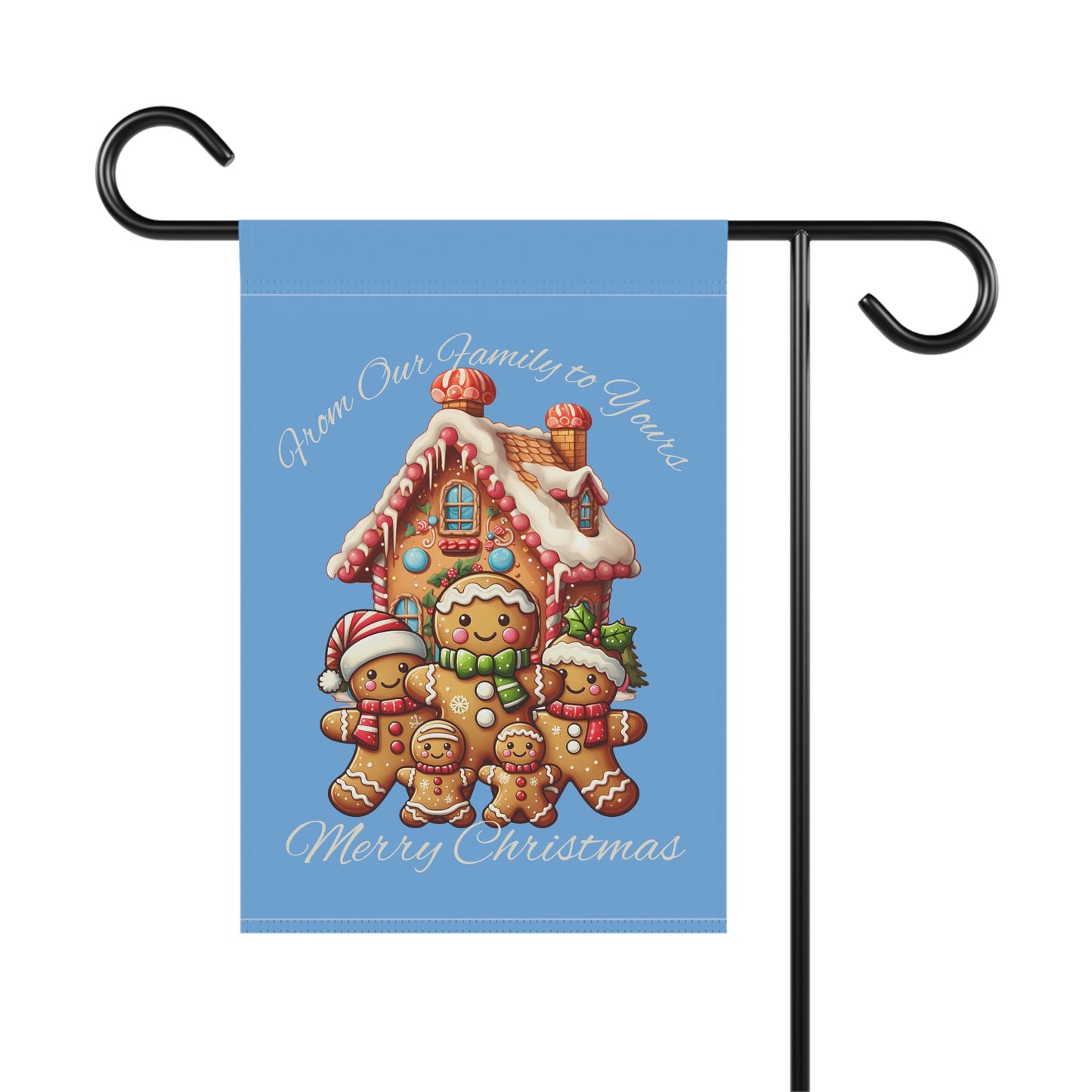Garden Flag - Christmas - Gingerbread Family (02a - Blue)
