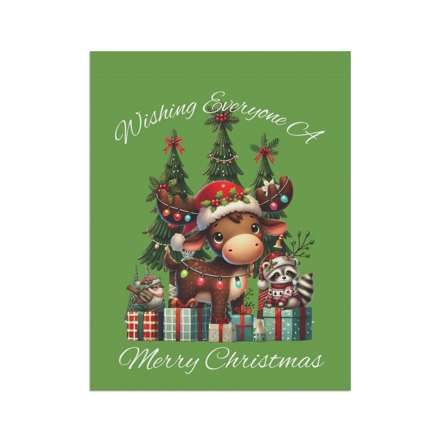 Garden Flag - Christmas - Merry Christmas Animals (01a Green)