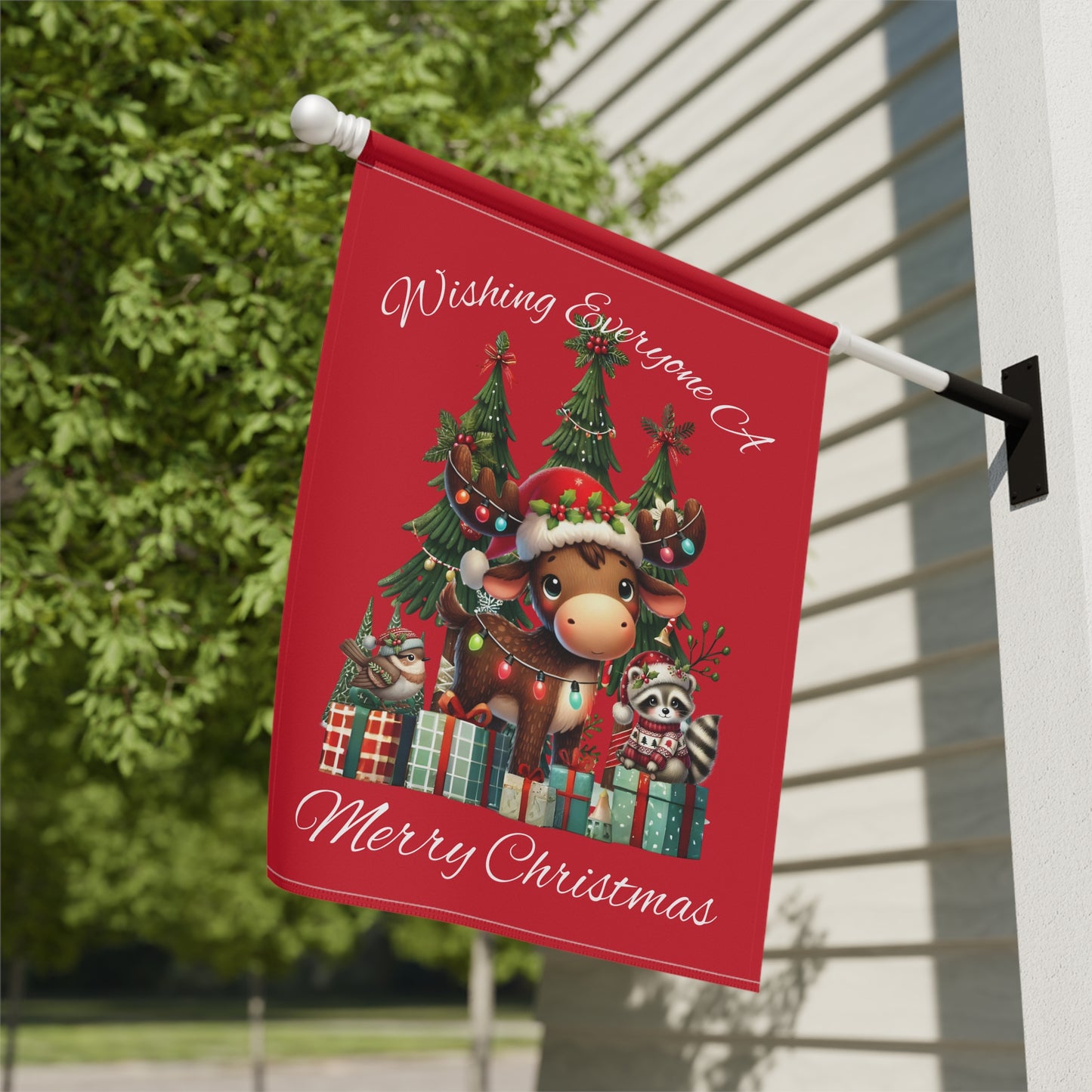 Garden Flag - Christmas - Merry Christmas Animals (01a - Red)