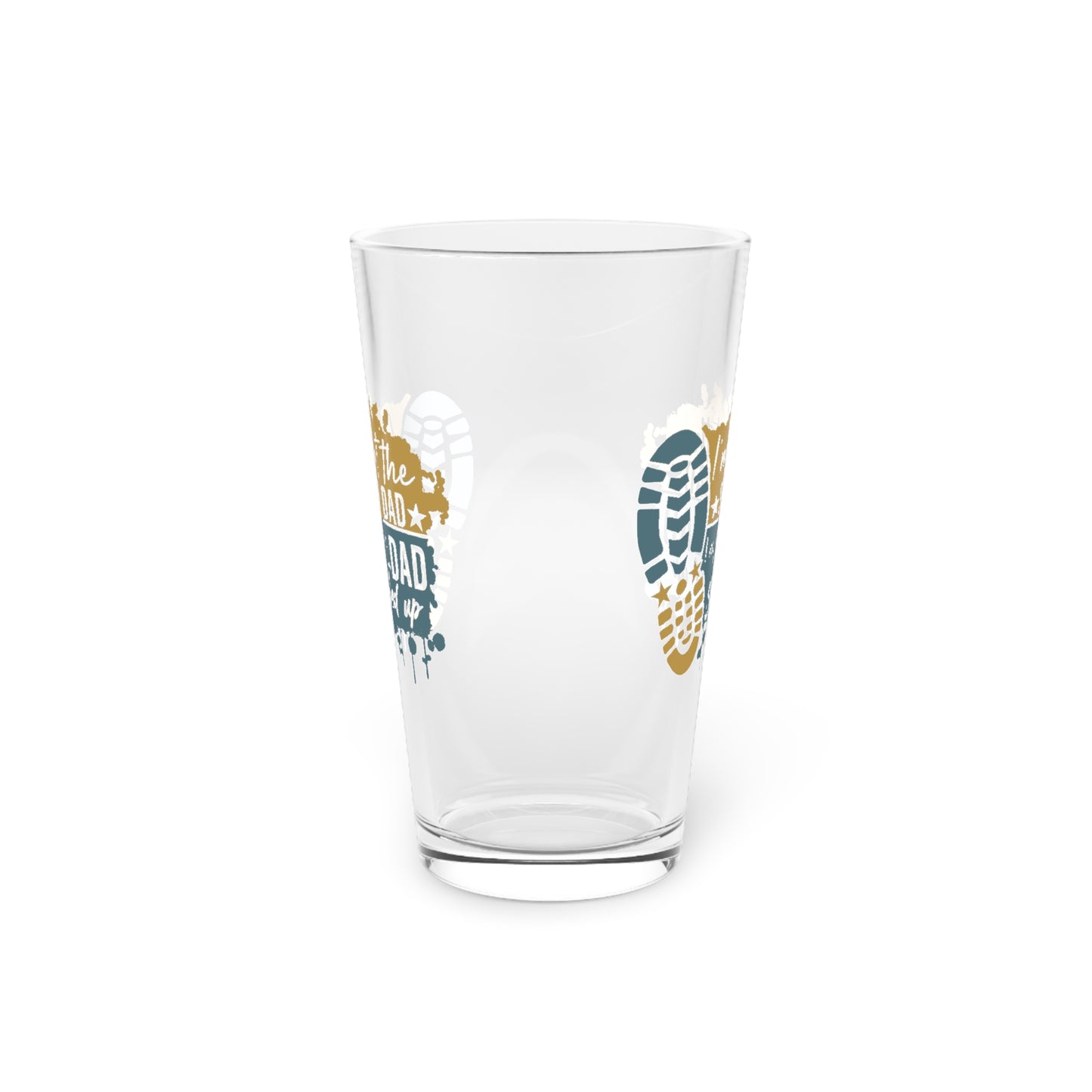 Pint Glass, 16oz - Dad - Just the dad that stepped up (1) - Blue and Yellow
