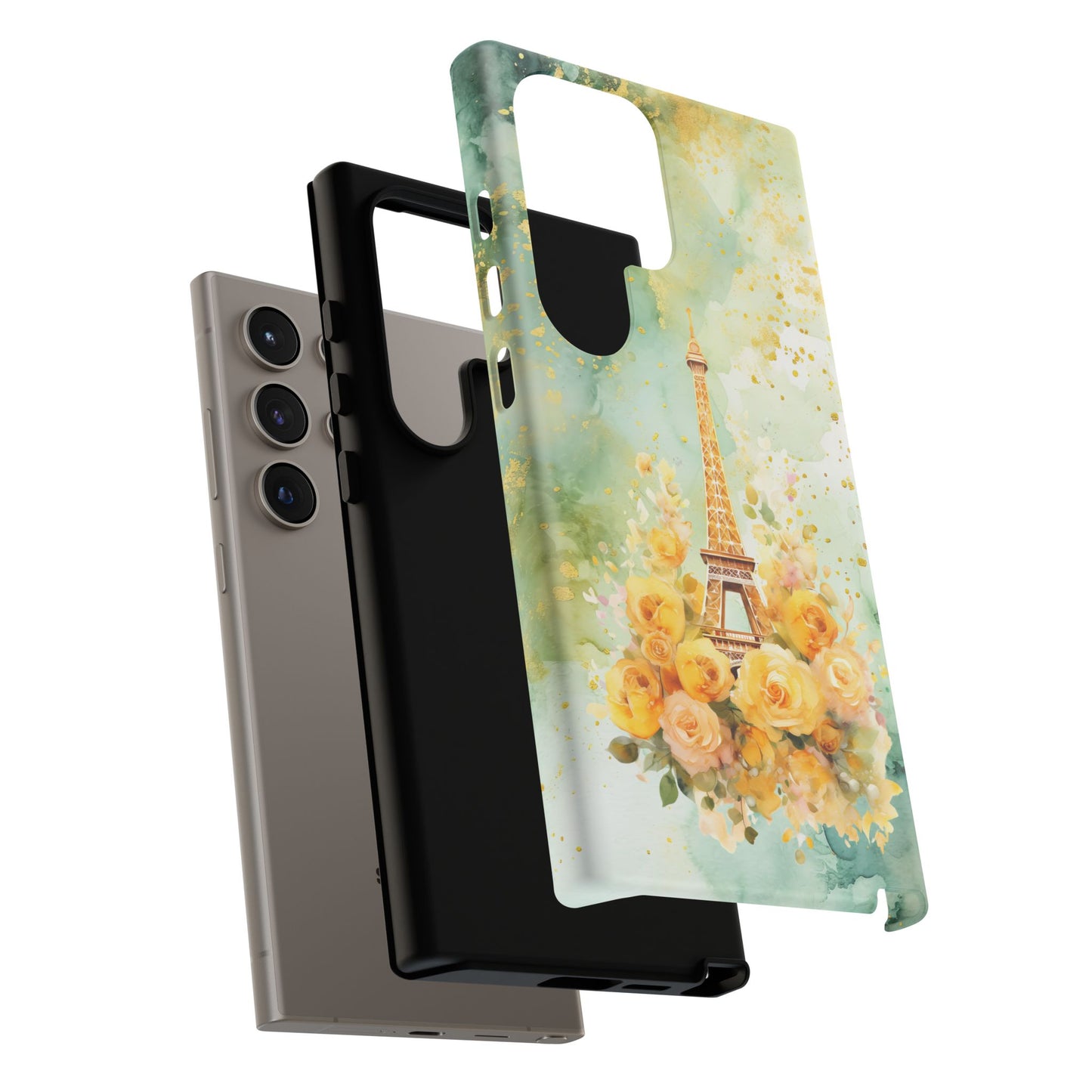 Tough Cell Phone Case - Paris - Eiffel Tower with Yellow Roses (1)