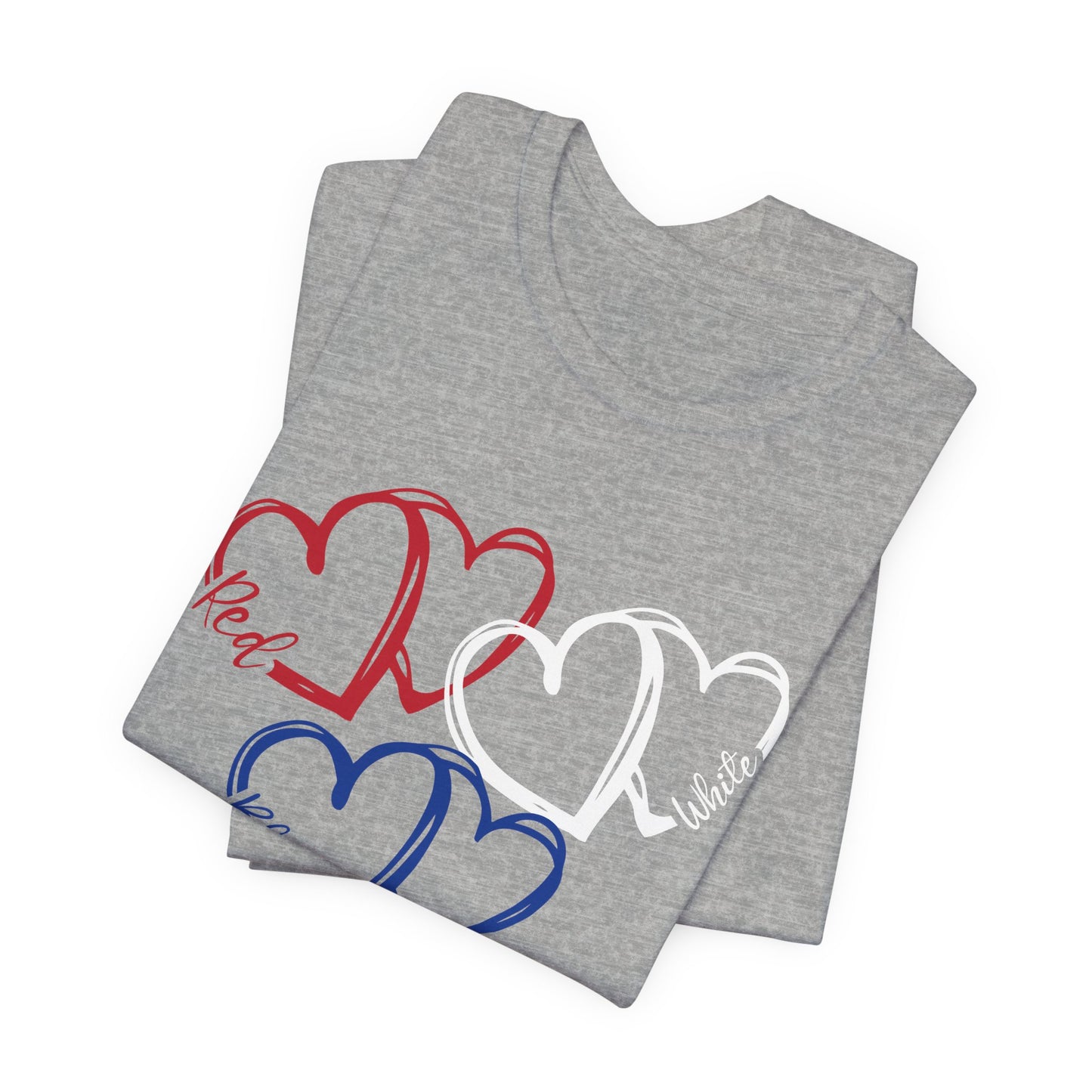 T-Shirt - Holiday - Red White Blue destressed hearts 01