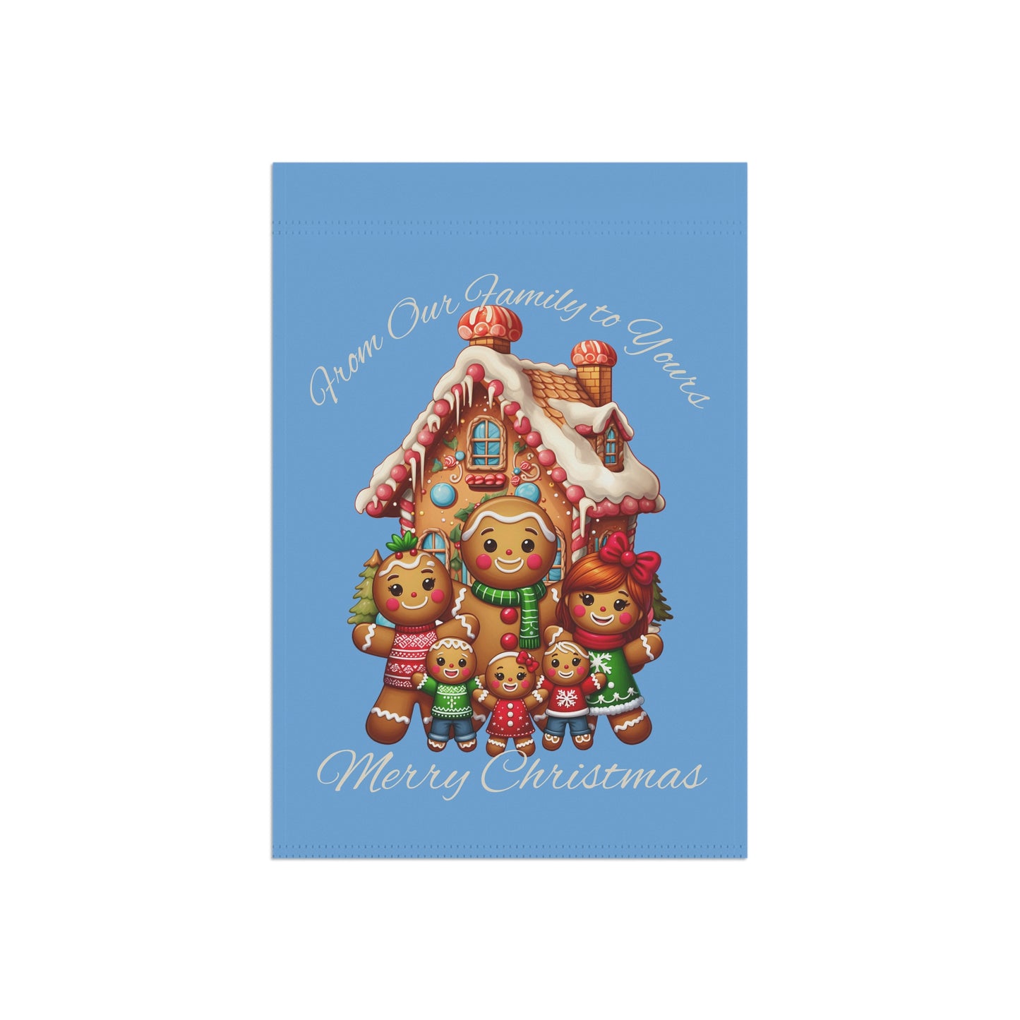 Garden Flag - Christmas - Gingerbread Family (01a - Blue)