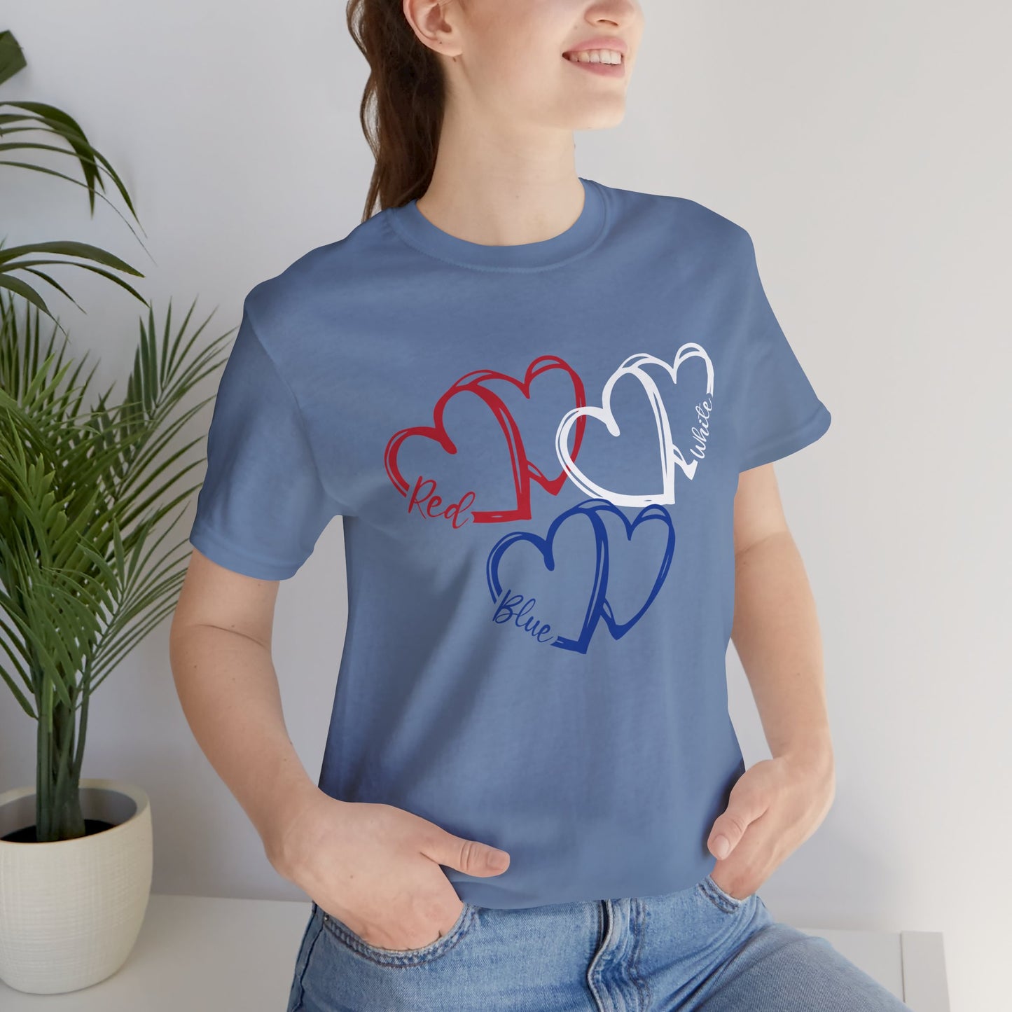 T-Shirt - Holiday - Red White Blue destressed hearts 01