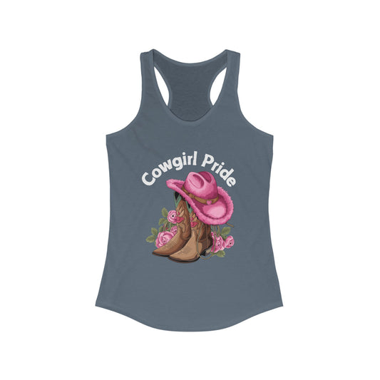 Female Tank Top - Cowgirl Pride (1) - Razor Back - White Writing