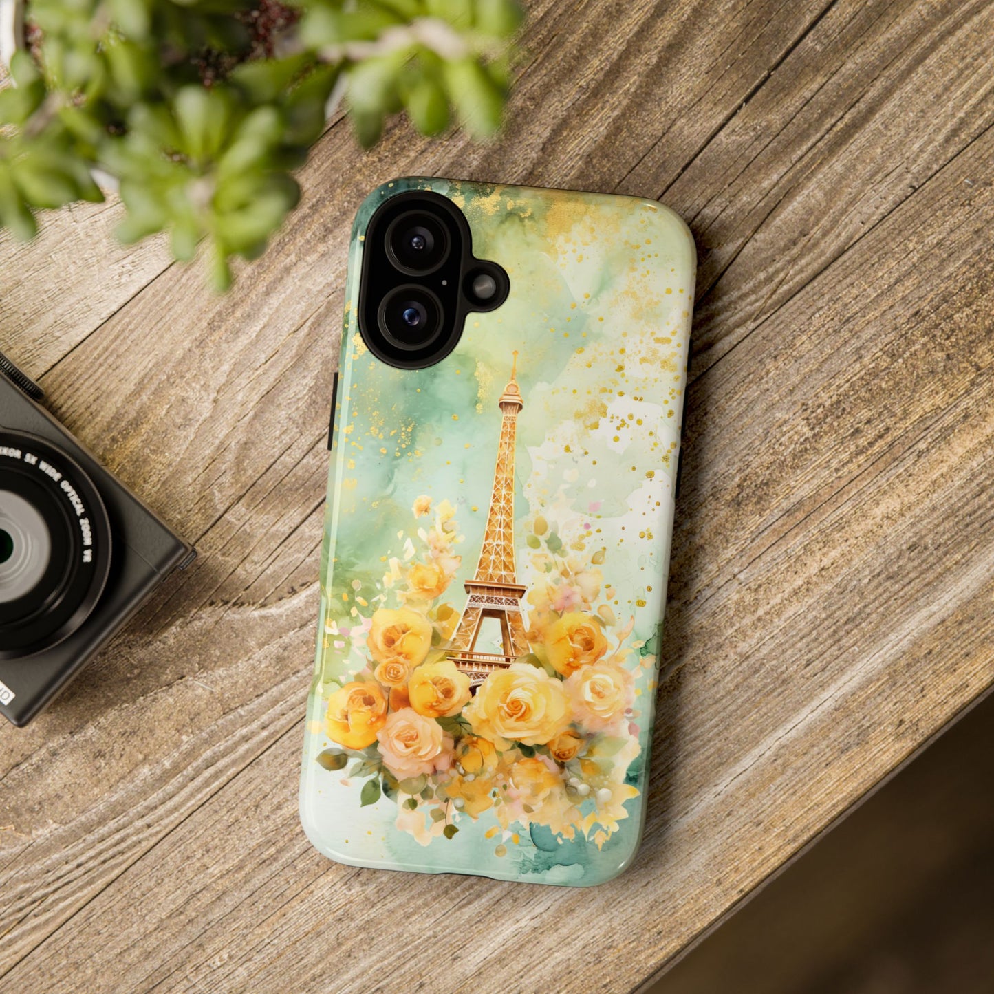 Tough Cell Phone Case - Paris - Eiffel Tower with Yellow Roses (1)