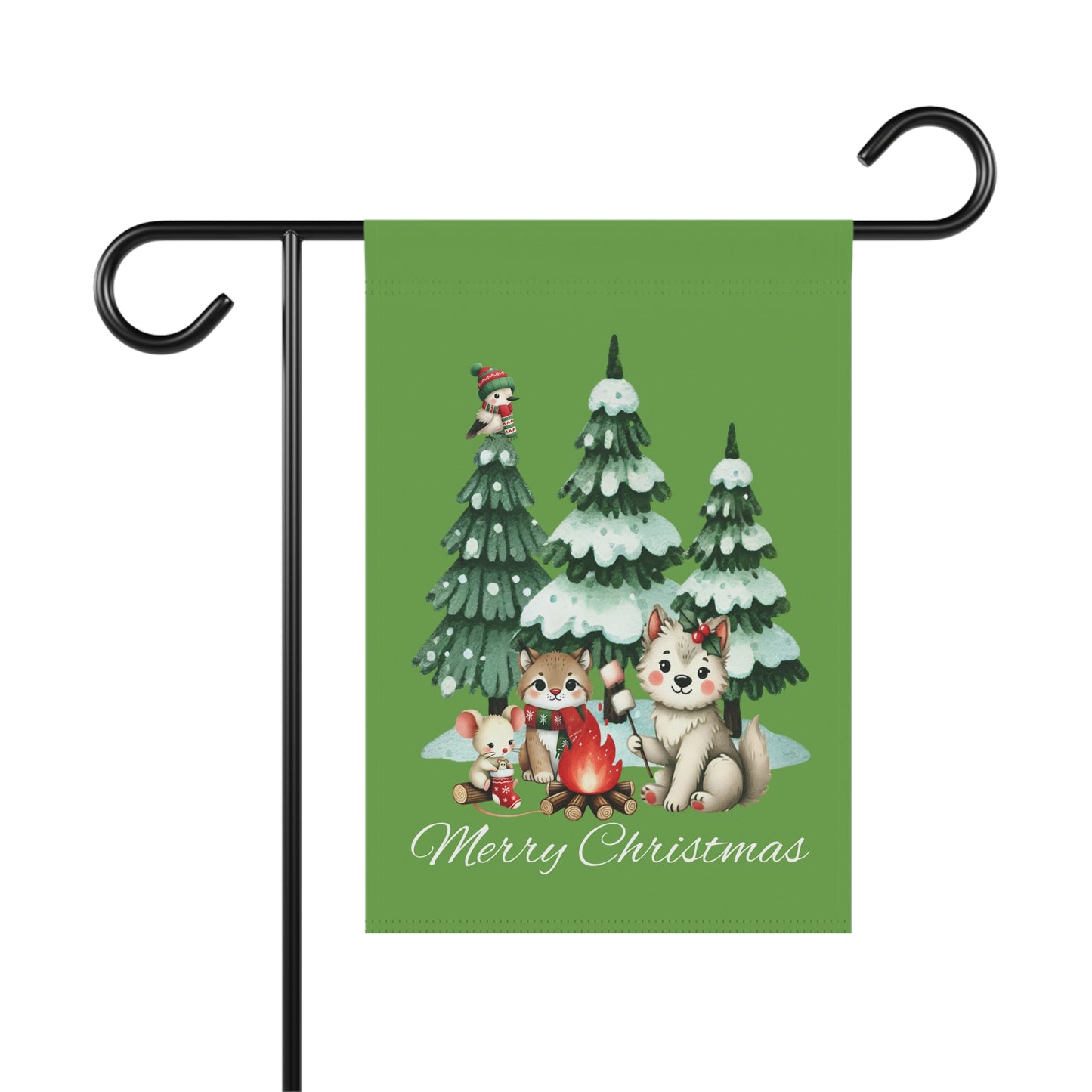 Garden Flag - Christmas - Campfire Animals (01a - Green)