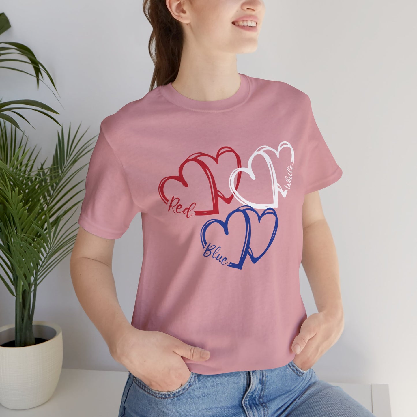 T-Shirt - Holiday - Red White Blue destressed hearts 01