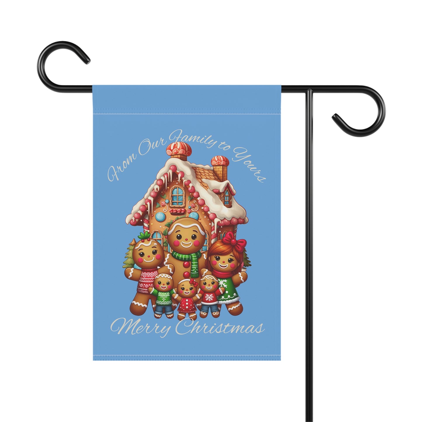 Garden Flag - Christmas - Gingerbread Family (01a - Blue)
