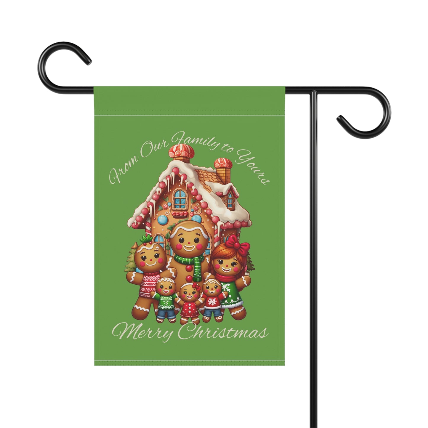 Garden Flag - Christmas - Gingerbread Family (01a - Green)