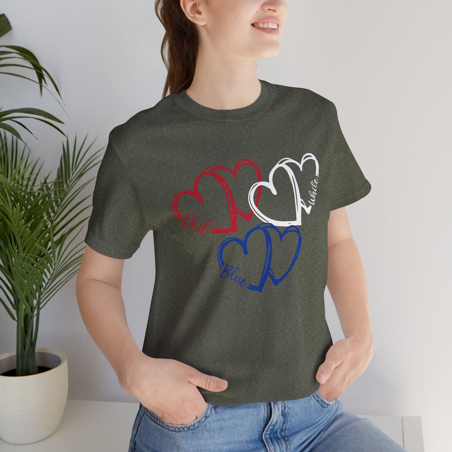T-Shirt - Holiday - Red White Blue destressed hearts 01