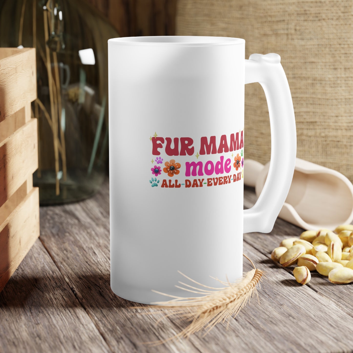 Frosted Glass Beer Mug - Fur Mama (1)