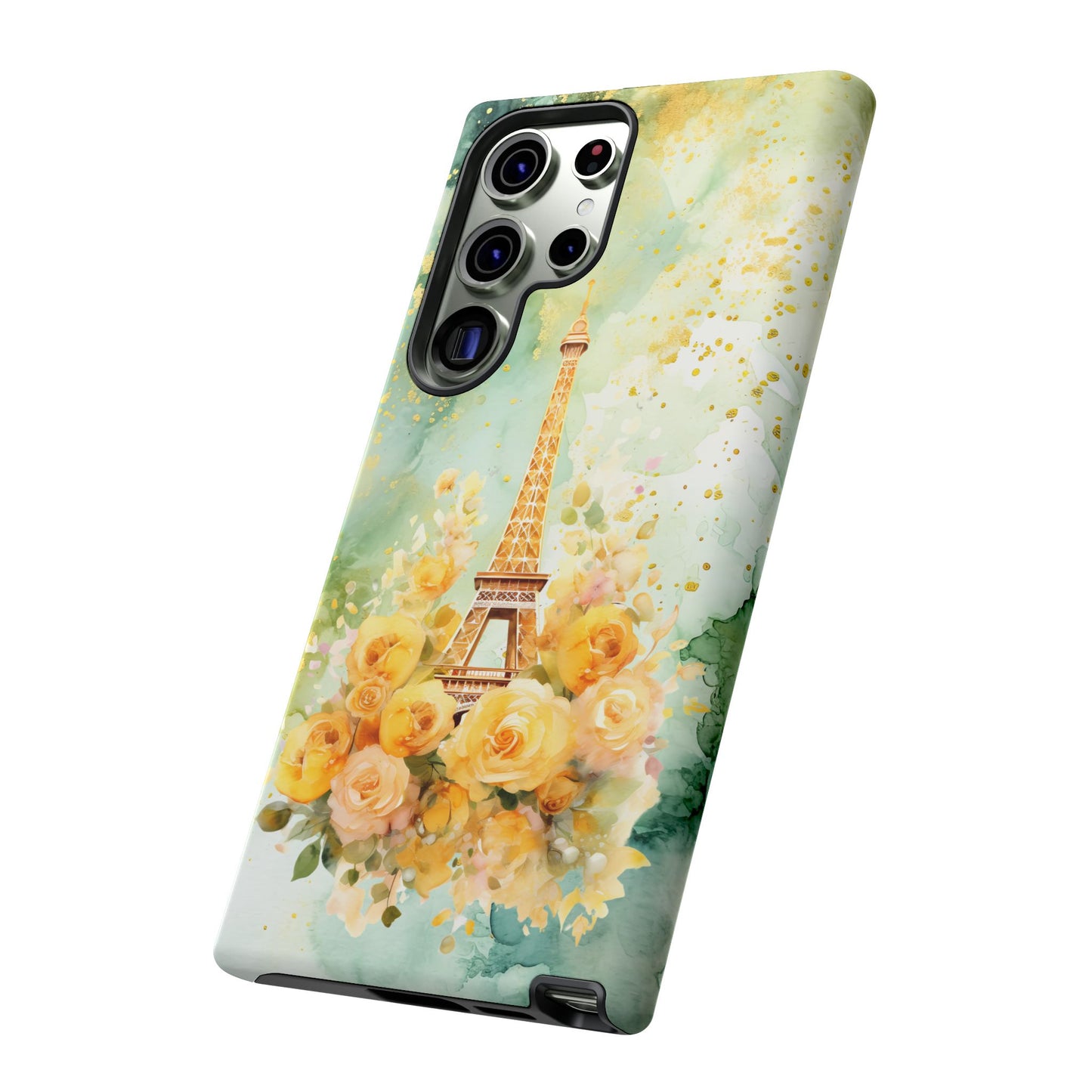 Tough Cell Phone Case - Paris - Eiffel Tower with Yellow Roses (1)