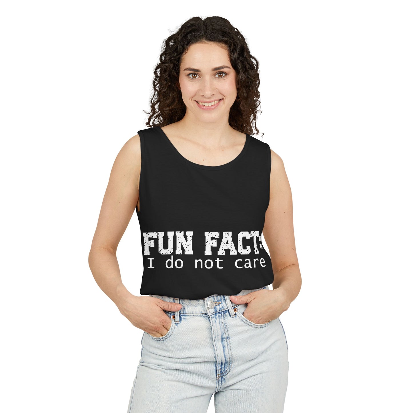 Unisex Tank Top - Funny - Fun Fact: I Do Not Care - White Writing