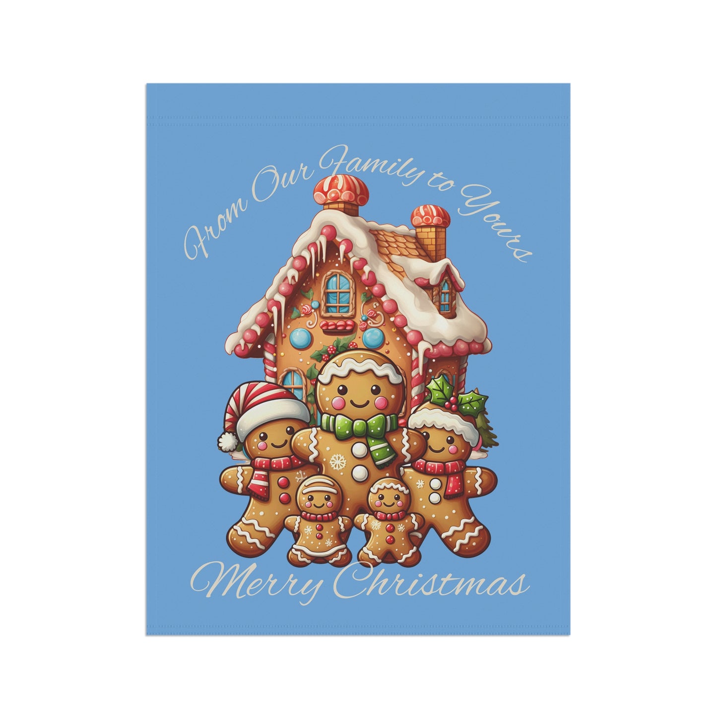 Garden Flag - Christmas - Gingerbread Family (02a - Blue)