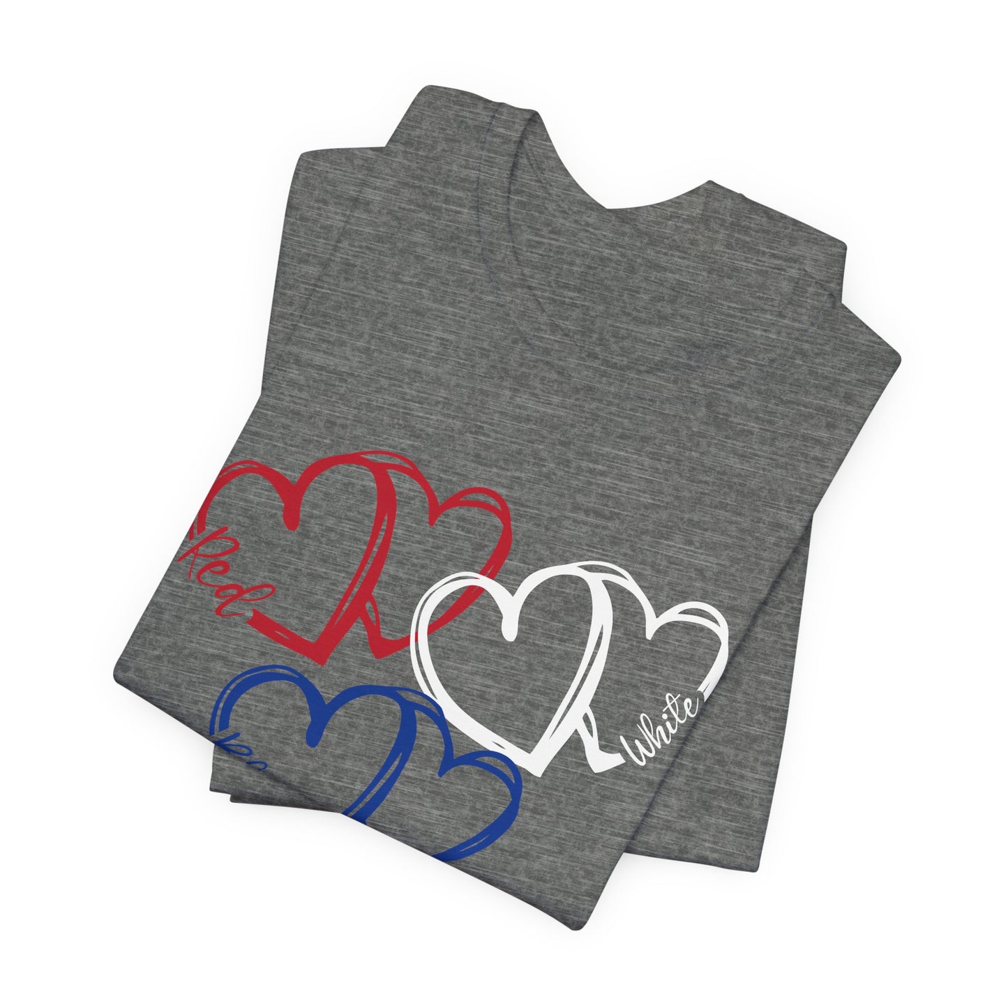 T-Shirt - Holiday - Red White Blue destressed hearts 01