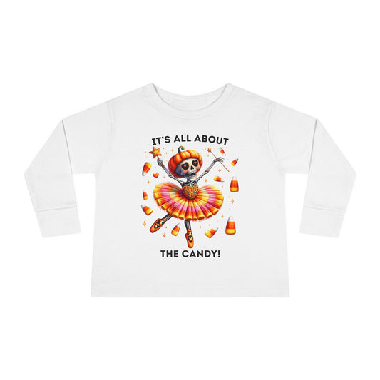 Toddler LS Tee - Halloween / Ballet Skeleton - It's all about the Candy! (01a)