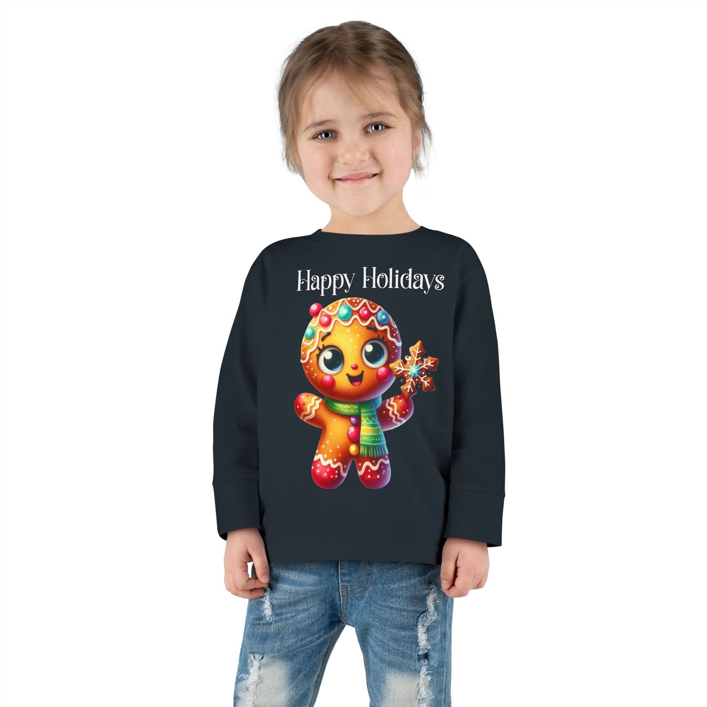 Toddler LS Tee - Christmas - Gingerbread - Happy Holidays (03a)
