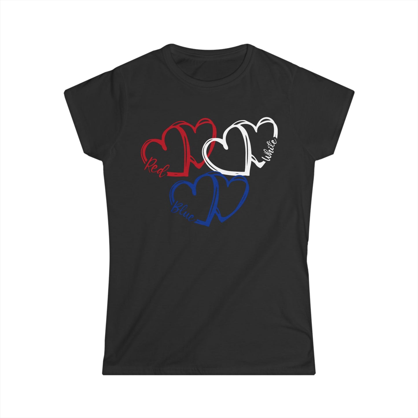 Female T-Shirt - America - Red White Blue destressed hearts (01)