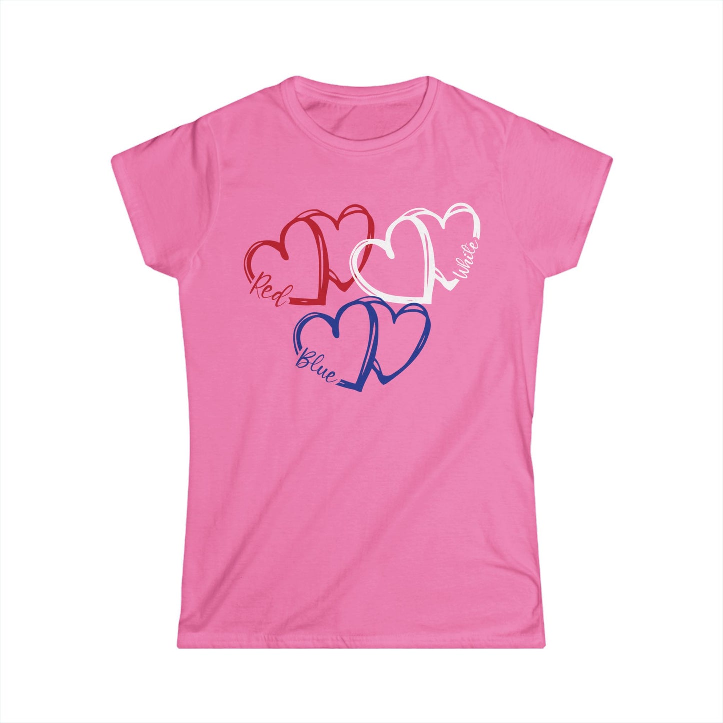 Female T-Shirt - America - Red White Blue destressed hearts (01)