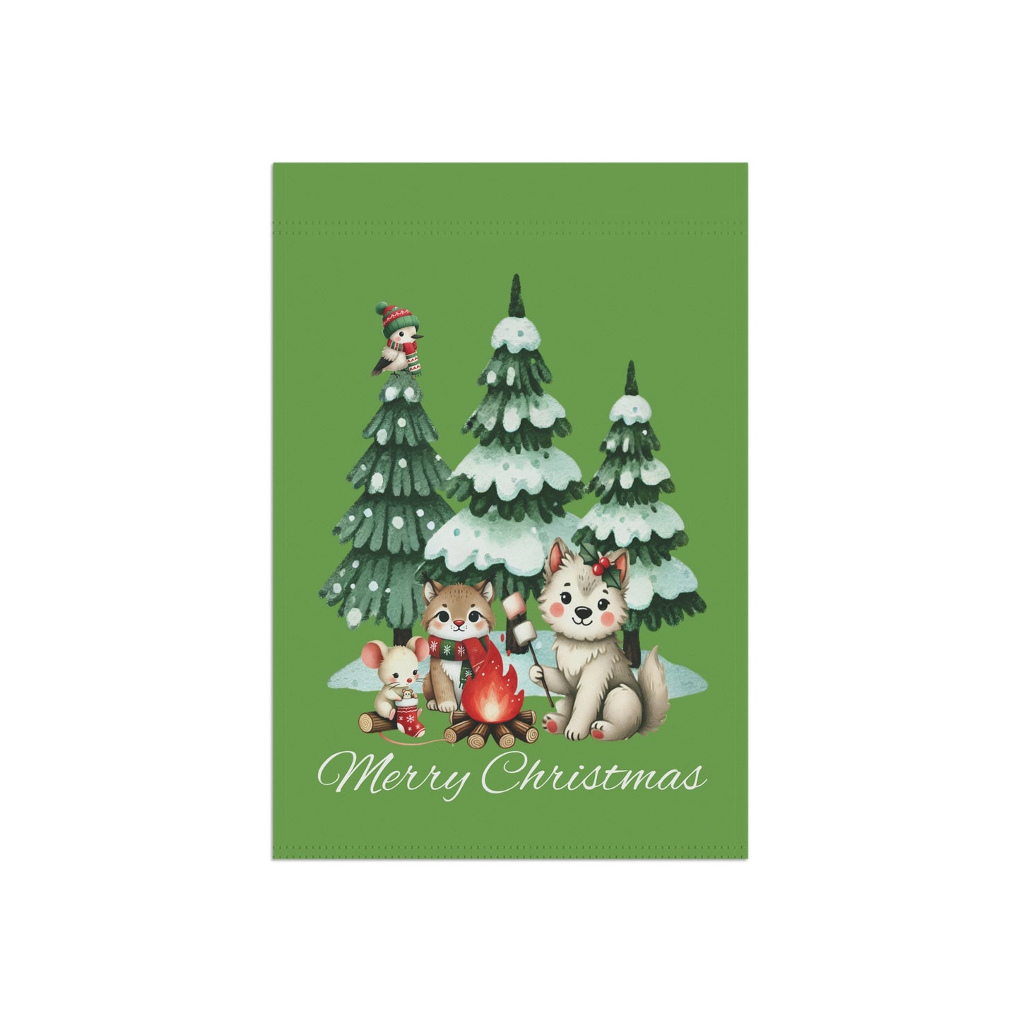 Garden Flag - Christmas - Campfire Animals (01a - Green)