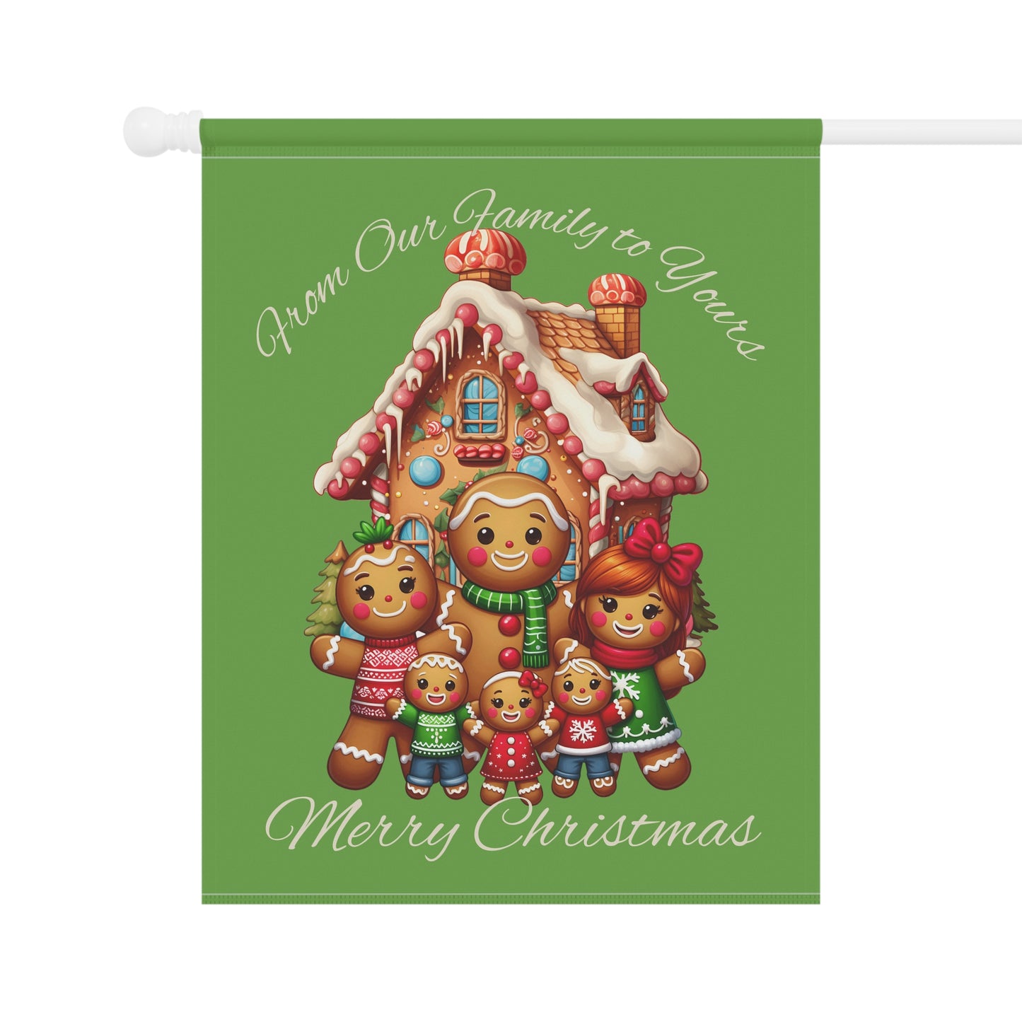 Garden Flag - Christmas - Gingerbread Family (01a - Green)