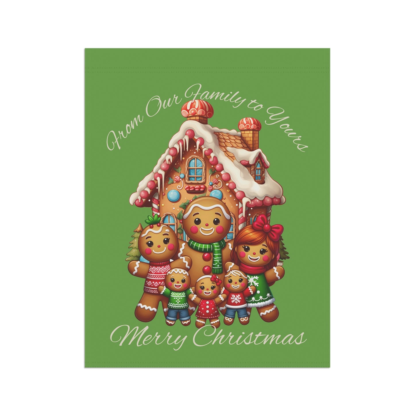 Garden Flag - Christmas - Gingerbread Family (01a - Green)