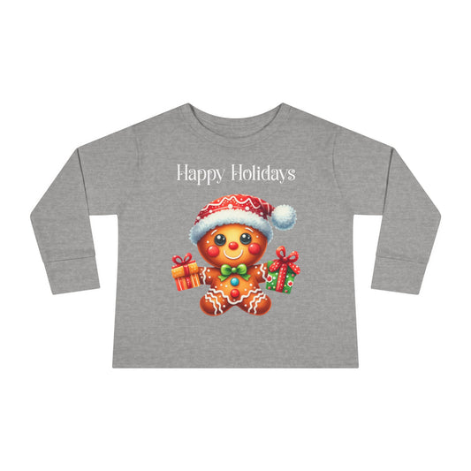 Toddler LS Tee - Christmas - Gingerbread - Happy Holidays (01a)