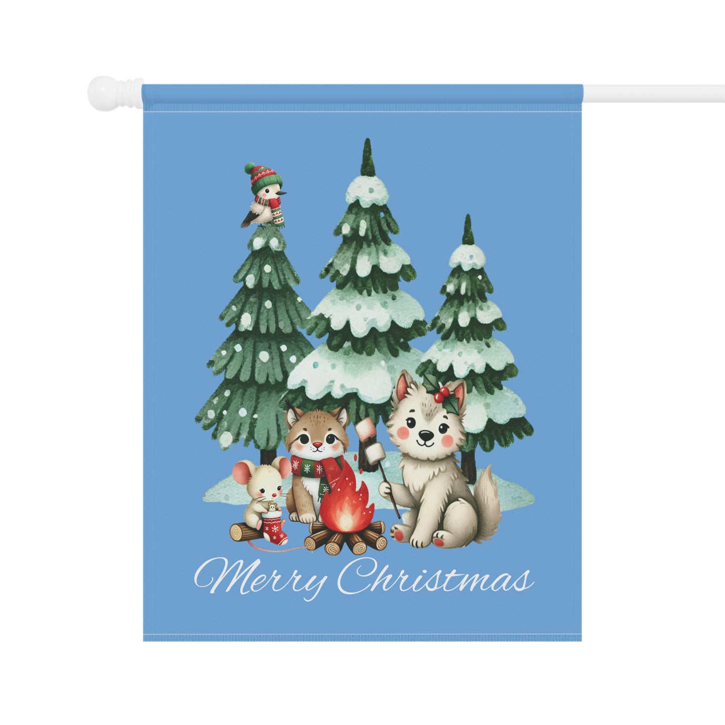 Garden Flag - Christmas - Campfire Animals (01a - Blue)