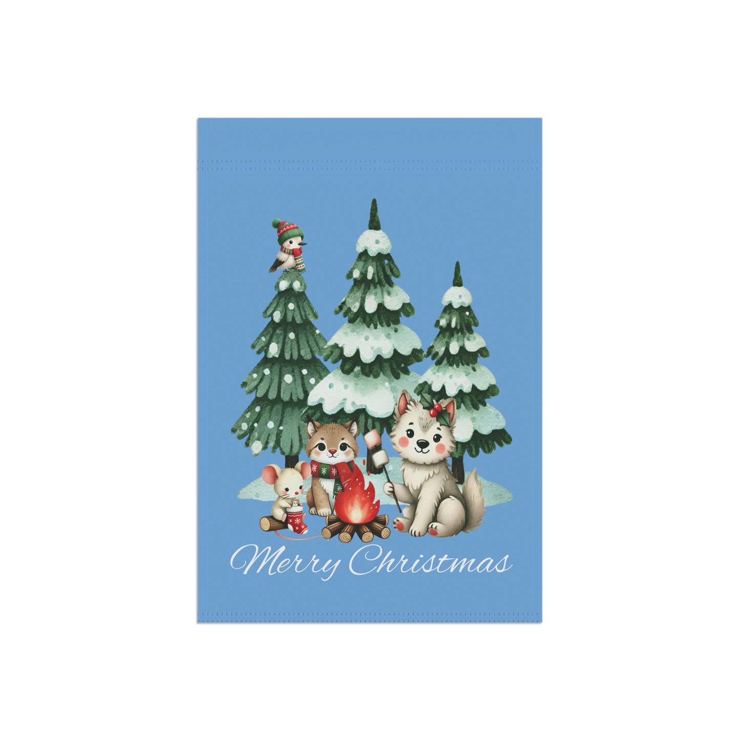 Garden Flag - Christmas - Campfire Animals (01a - Blue)